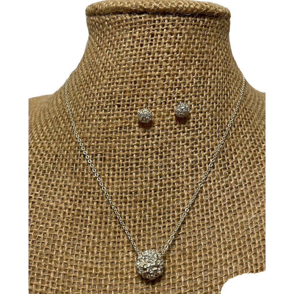 silver tone rhinestone encrusted slider ball pendant necklace earring  Wedding